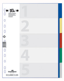Durable 6737 27 Przekładki PP A4+ XL kolorowe bez nadruku 5 szt.