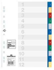 Durable 6750 27 Przekładki z tworzywa indeksy 1-12 tłoczone wielokolorowe