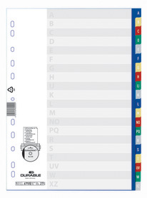 Durable 6755 27 Przekładki z tworzywa alfabetyczne indeksy A-Z tłoczone mix kol.