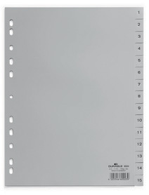 Durable 6524 10 Przekładki z tworzywa z nadrukiem indeksy 1-15 tłoczone szare