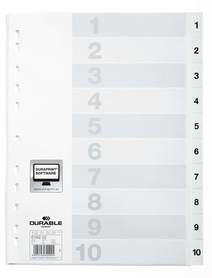 Durable 6162 02 Przekładki z tworzywa z nadrukiem indeksy 1-10 tłoczone białe