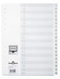 Durable 6163 02 Przekładki z tworzywa z nadrukiem indeksy 1-20 tłoczone białe